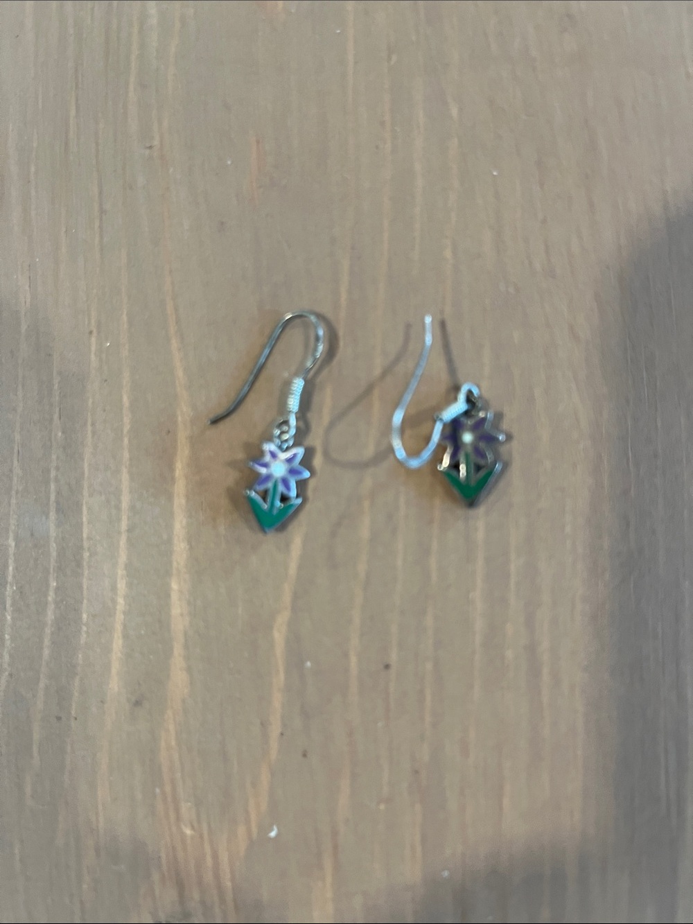 Purple enamel sterling silver earrings 925 on hook petite feminine vintage EUC